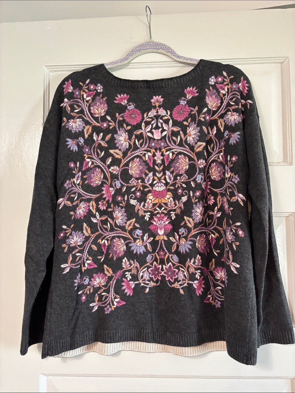 Charcoal Floral Crewneck Sweater - Pink Accent - Picture 3 of 3
